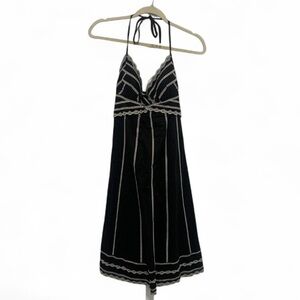 Y2K White House Black Market Black Embroidered Halter Mini Dress